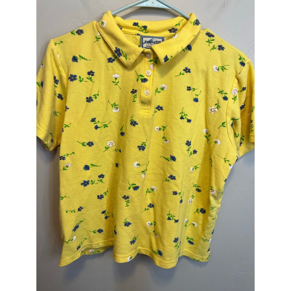 Pendleton Collared Button Up Yellow Floral Short … - image 5